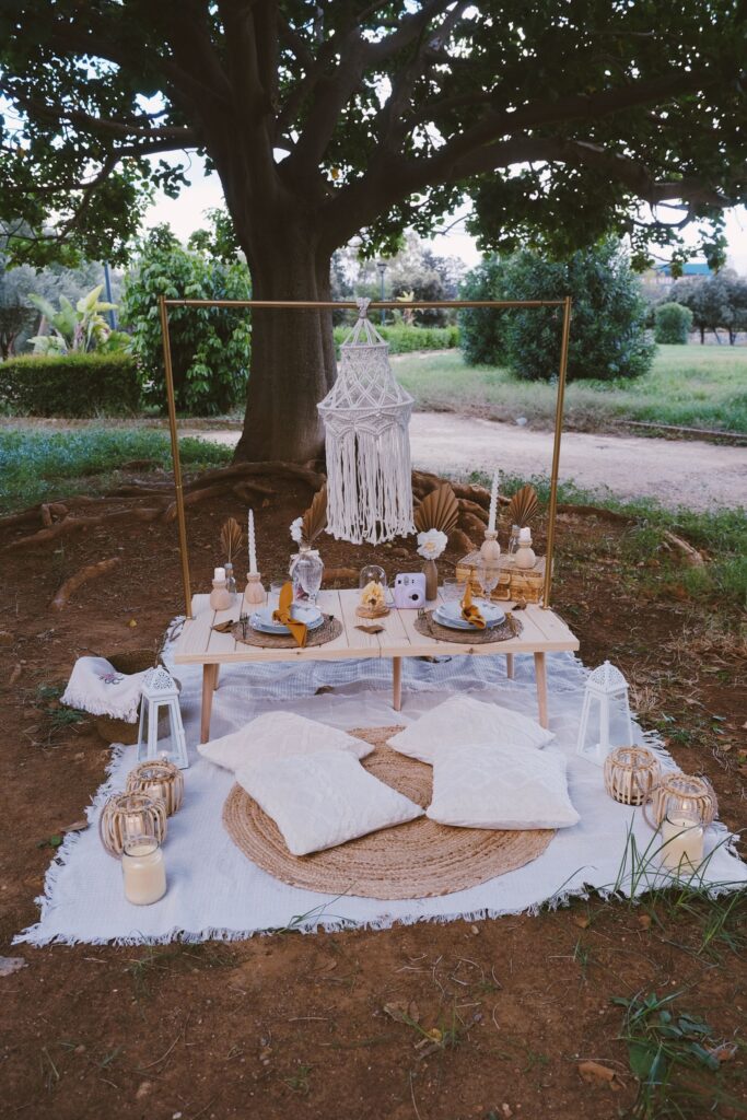 luxury picnic in stile boho chic in un parco